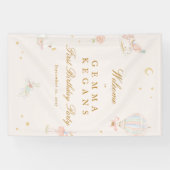 ピンクの女エレガントの子おとぎ話の誕生日パーティーへようこそ 横断幕 (横)