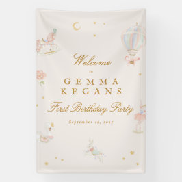 ピンクの女エレガントの子おとぎ話の誕生日パーティーへようこそ 横断幕