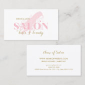 ピンクの女エレガント性の長い流れるカール髪のサロン 名刺 (正面/裏面)