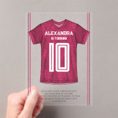 ピンクの女子サッカージャージー誕生日パーティー アクリル招待状 (インサイチュ (ポータブル))