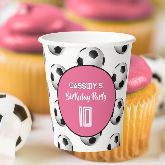 ピンクの女子サッカー誕生日パーティー 紙コップ