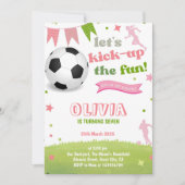 ピンクの女子サッカー誕生日招待状 フットボールカード 招待状 (正面)