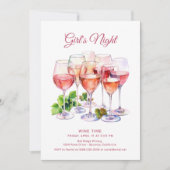 ピンクの女子会 ワインボトル 招待状 (正面)
