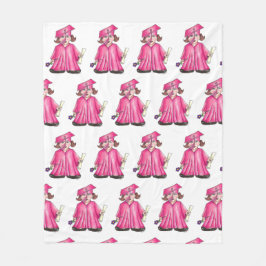 ピンクの女子大生キャップ卒業証書 フリースブランケット