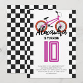 ピンクの女子BMXバイク誕生日パーティー 招待状 (正面/裏面)