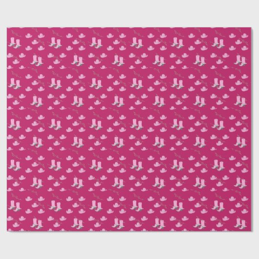 ピンクの女性のカーボーイのブーツおよび帽子 ラッピングペーパー (フラット)