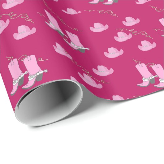 ピンクの女性のカーボーイのブーツおよび帽子 ラッピングペーパー (ロールコーナー)