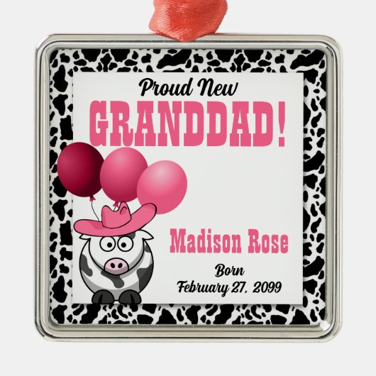 ピンクの女性のカーボーイの新しい爺ちゃん メタルオーナメント (正面)