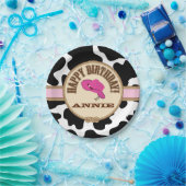 ピンクの女性のカーボーイの誕生日、カスタマイズ可能なプレート ペーパープレート (パーティー)