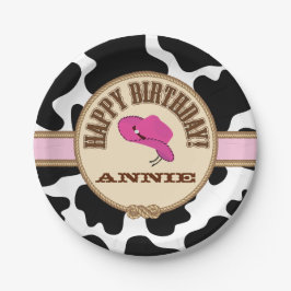 ピンクの女性のカーボーイの誕生日、カスタマイズ可能なプレート ペーパープレート