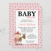 ピンクの女性のカーボーイの蹄鉄のベビーシャワー招待状 招待状 (正面/裏面)