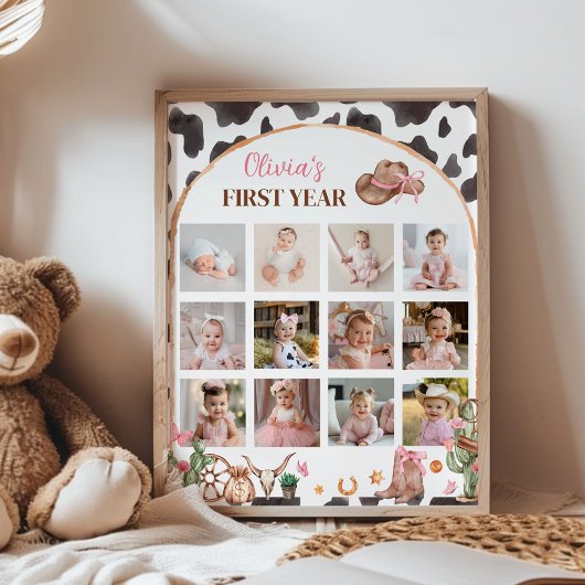 ピンクの女性のカーボーイウェスタンの一年目のフォトマイルストーン ポスター