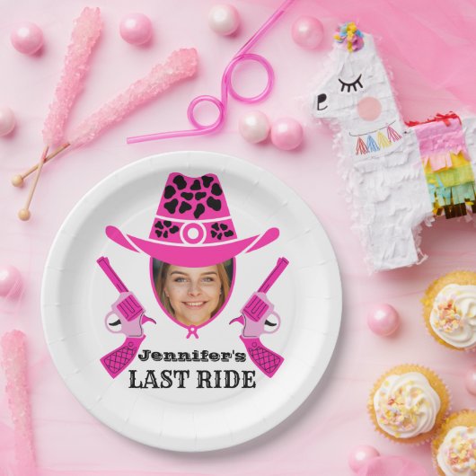 ピンクの女性のカーボーイカスタム写真 ペーパープレート (パーティー)