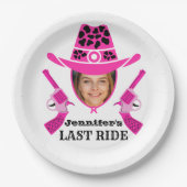 ピンクの女性のカーボーイカスタム写真 ペーパープレート (正面)