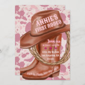 ピンクの女性のカーボーイテーマ、カウボーイブート誕生日招待状 招待状 (正面/裏面)