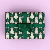 ピンクの女性のカーボーイハットクリスマス付きフワフワ白い犬 ラッピングペーパー