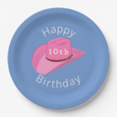 ピンクの女性のカーボーイハット誕生日 ペーパープレート (正面)