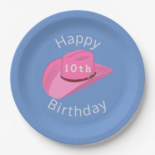 ピンクの女性のカーボーイハット誕生日 ペーパープレート (正面)