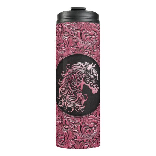 ピンクの女性のカーボーイフローラツール革の馬頭 タンブラー (正面)