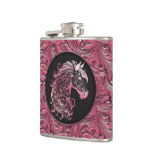 ピンクの女性のカーボーイフローラツール革の馬頭 フラスク (左)