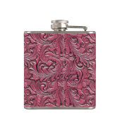 ピンクの女性のカーボーイフローラツール革の馬頭 フラスク (裏面)