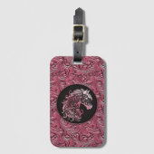 ピンクの女性のカーボーイフローラツール革の馬頭 ラゲッジタグ (正面縦)