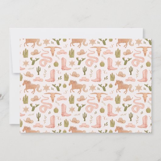 ピンクの女性のカーボーイベビー写真誕生のお知らせ 案内状 (裏面)