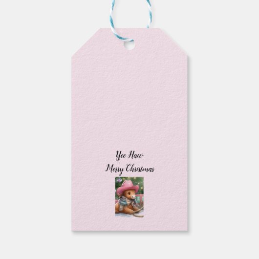 ピンクの女性のカーボーイレーザークリスマス ギフトタグ (裏面)