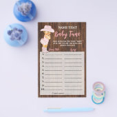 ピンクの女性のカーボーイ名は、ベビーチューニングシャワーゲームカード チラシ (シングル)