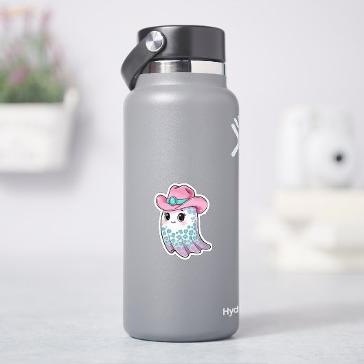 ピンクの女性のカーボーイ幽霊とヒョウ印刷シール シール (HydroFlask)