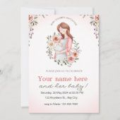 ピンクの女性の妊娠フローラの赤ちゃんシャワーの招待 招待状 (正面)