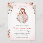 ピンクの女性の妊娠フローラの赤ちゃんシャワーの招待 招待状 (正面/裏面)