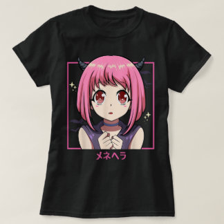 ピンクの女性アニメキャラ デビル系デザイン Tシャツ