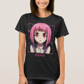 ピンクの女性アニメキャラ デビル系デザイン Tシャツ (正面)