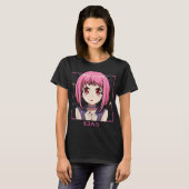 ピンクの女性アニメキャラ デビル系デザイン Tシャツ (正面フル)