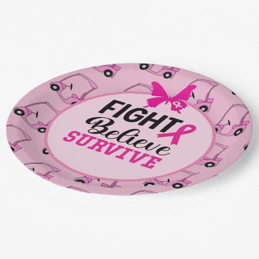 ピンクの女性ゴルファーとの乳がん認識度 ペーパープレート (アングル)