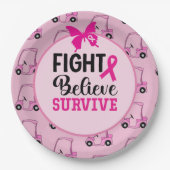 ピンクの女性ゴルファーとの乳がん認識度 ペーパープレート (正面)