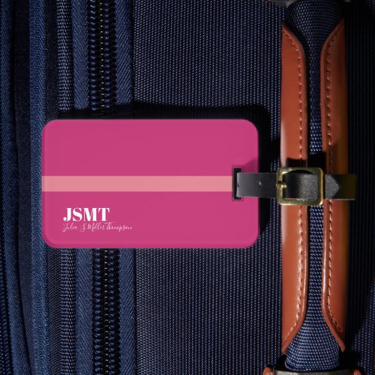 ピンクの女性シンプルモノグラム ラゲッジタグ (正面インサイチュ4)