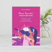 ピンクの女性遊のバイオリンのリサイタル 招待状 (スタンド正面)