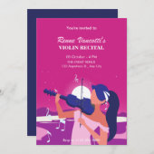 ピンクの女性遊のバイオリンのリサイタル 招待状 (正面/裏面)