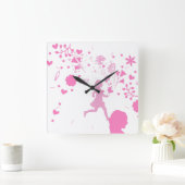 ピンクの女性。 スクエア壁時計 (ホーム)