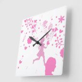 ピンクの女性。 スクエア壁時計 (傾斜)