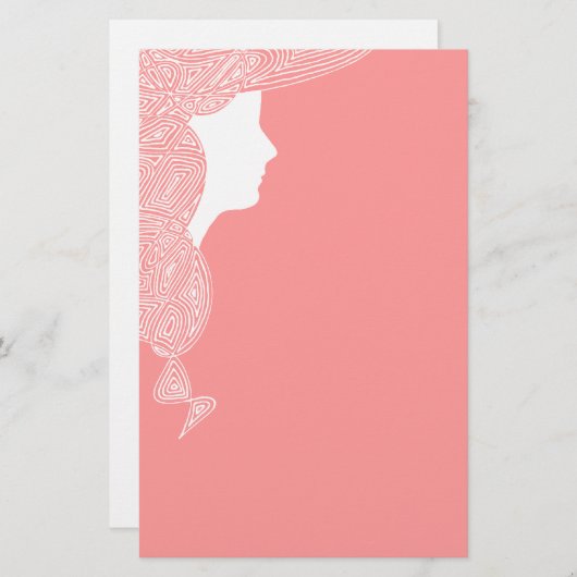 ピンクの女性 便箋 (正面/裏面)