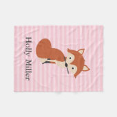 ピンクの好奇心が強いキツネ フリースブランケット (正面(横))