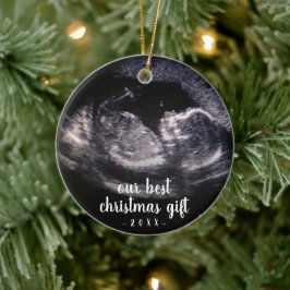 ピンクの妊娠が超音波写真クリスマスを明らかにする セラミックオーナメント