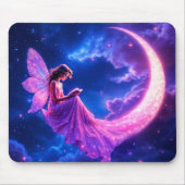 ピンクの妖精が輝く三日月 優しい魔法のイメージ マウスパッド (正面)