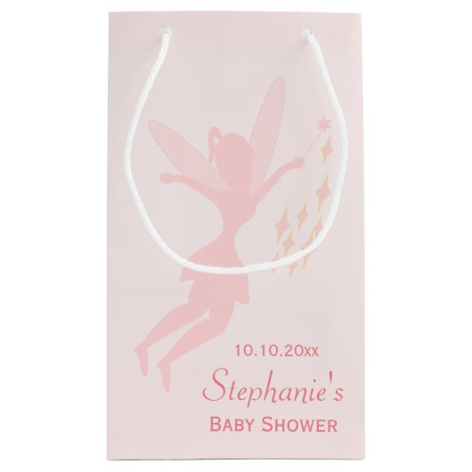 ピンクの妖精のピンクのベビーシャワー スモールペーパーバッグ (裏面)