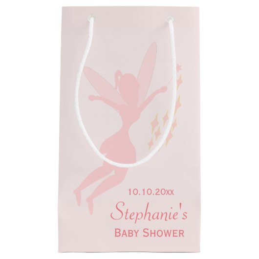 ピンクの妖精のピンクのベビーシャワー スモールペーパーバッグ (正面)
