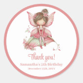 ピンクの妖精のファンタジーな女の子の誕生日ステッカー ラウンドシール (正面)