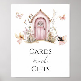 ピンクの妖精のベビーで開花シャワーカードとギフト ポスター